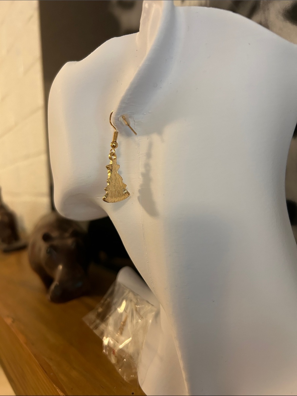 Festive Gold Christmas Tree Drop Earrings (NWOT) - Picture 3 of 5